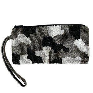 Moyna Black & White Fully Beaded Fatigue Wristlet - One Size